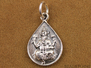 Sterling Silver Artisan OHM Ganesha Teardrop Charm -- SS/CH2/CR15 - Beadspoint