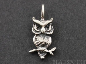 Sterling Silver Owl On Branch Charm -- SS/CH6/CR12 - Beadspoint