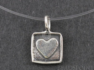 Sterling Silver Small Square Heart Charm -- SS/CH8/CR20 - Beadspoint