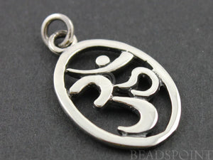 Sterling Silver Artisan OHM Oval Charm -- SS/CH2/CR18 - Beadspoint