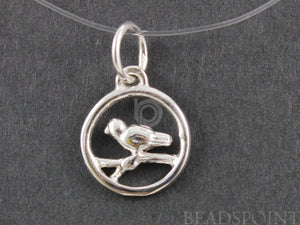 Sterling Silver Circle Bird Charm -- SS/CH6/CR21 - Beadspoint