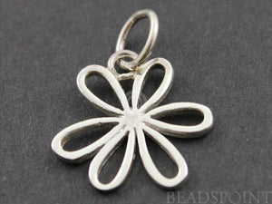 Sterling Silver 6 Petals Flower Charm -- SS/CH4/CR26 - Beadspoint