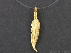 24K Gold Vermeil Over Sterling Silver Wrapped Indian Feather Charm-- VM/CH10/CR11 - Beadspoint