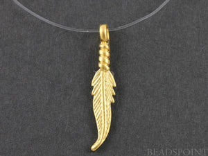 24K Gold Vermeil Over Sterling Silver Small Wrapped Indian Feather Charm-- VM/CH10/CR10 - Beadspoint