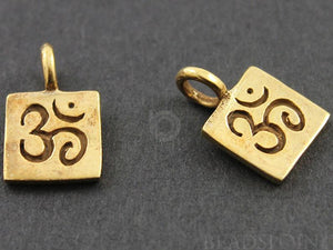 24K Gold Vermeil Over Sterling Silver OHM Stamped in Square Charm -- VM/CH2/CR31 - Beadspoint