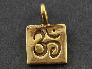 24K Gold Vermeil Over Sterling Silver OHM Stamped in Square Charm -- VM/CH2/CR31 - Beadspoint