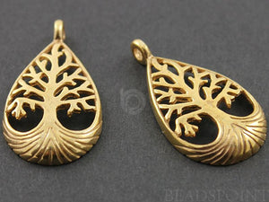 24K Gold Vermeil Over Sterling Silver Raindrop Shape Tree Life Charm-- VM/CH4/CR36 - Beadspoint