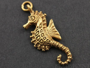 24K Gold Vermeil Over Sterling Silver Large Seahorse Charm -- VM/CH7/CR21 - Beadspoint