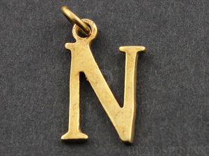 Gold Vermeil Over Sterling Silver Letter "N" Initial Charm -- VM/2032/N - Beadspoint