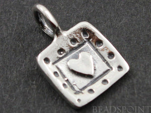 Sterling Silver Square Heart With Dotted Pattern Charm -- SS/CH8/CR24 - Beadspoint