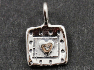 Sterling Silver Square Heart With Dotted Pattern Charm -- SS/CH8/CR24 - Beadspoint