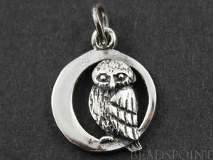 Sterling Silver Owl on a Moon Charm -- SS/CH5/CR15 - Beadspoint