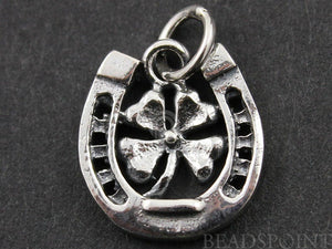 Sterling Silver Horse Shoe With Flower Charm   -- SS/CH5/CR14 - Beadspoint