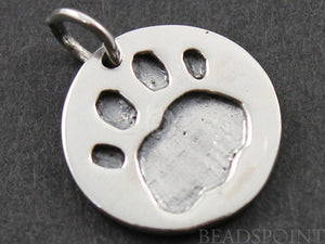 Sterling Silver Paw Print On a Raised Coin Charm -- SS/CH7/CR32 - Beadspoint
