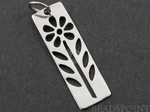 Sterling Silver Cut out Flower in a Rectangle Charm  -- SS/CH4/CR50 - Beadspoint