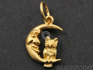 24K Gold Vermeil Over Sterling Silver Owl on a Moon Charm -- VM/CH5/CR12 - Beadspoint