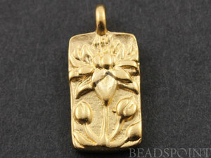 24K Gold Vermeil Over Sterling Silver Lotus in Rectangle Charm-- VM/CH4/CR37 - Beadspoint