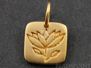 24K Gold Vermeil Over Sterling Silver Lotus in Square Charm-- VM/CH4/CR45 - Beadspoint