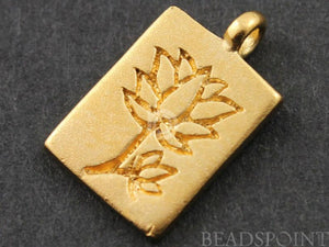 24K Gold Vermeil Over Sterling Silver Lotus in Rectangle Charm-- VM/CH4/CR44 - Beadspoint