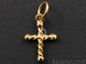 24K Gold Vermeil Over Sterling Silver Rope Patterned Cross Charm -- VM/CH1/CR32 - Beadspoint