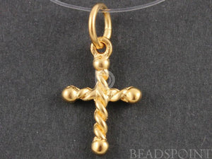 24K Gold Vermeil Over Sterling Silver Rope Patterned Cross Charm -- VM/CH1/CR32 - Beadspoint