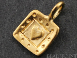 24K Gold Vermeil Over Sterling Silver Square Heart with Dotted Pattern Charm-- VM/CH8/CR24 - Beadspoint