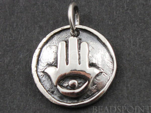 Sterling Silver Hamsa on a Raised Circle Charm-- SS/CH2/CR40 - Beadspoint
