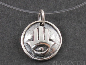 Sterling Silver Hamsa on a Raised Circle Charm-- SS/CH2/CR40 - Beadspoint