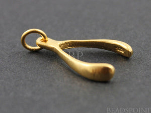 24K Gold Vermeil Over Sterling Silver Small Wish Bone Charm  -- vm/CH5/CR6 - Beadspoint