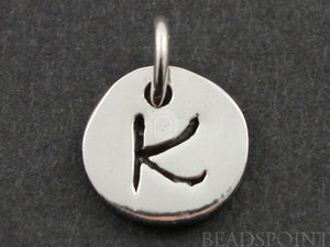 Sterling Silver Initial "K" on a Disc Charm -- SS/2034/K - Beadspoint