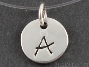 Sterling Silver Initial "A" on a Disc Charm -- SS/2034/A - Beadspoint