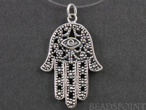 Sterling Silver Large Detailed Hamsa With Evil Eye Charm -- SS/CH2/CR43 - Beadspoint