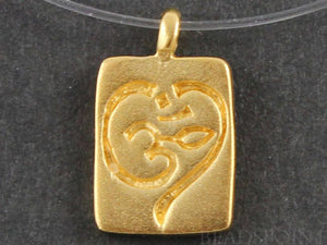 24K Gold Vermeil Over Sterling Silver OHM on a Square Charm -- VM/CH2/CR42 - Beadspoint