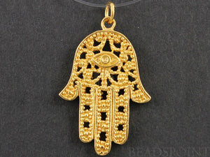 24K Gold Vermeil Over Sterling Silver Hamsa with Evil Eye Charm -- VM/CH2/CR43 - Beadspoint