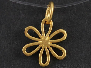 24K Gold Vermeil Over Sterling Silver Small 6 Petal Flower Charm-- VM/CH4/CR42 - Beadspoint