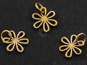 24K Gold Vermeil Over Sterling Silver Small 6 Petal Flower Charm-- VM/CH4/CR42 - Beadspoint