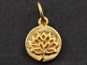 24K Gold Vermeil Over Sterling Silver Lotus Cutout on a Raised Circle Charm-- VM/CH4/CR56 - Beadspoint