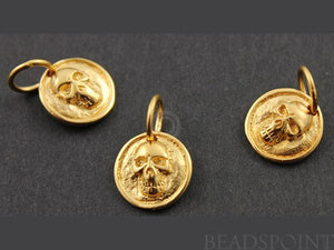 24K Gold Vermeil Over Sterling Silver Skull on a Raised Coin Charm  -- VM/CH10/CR27 - Beadspoint