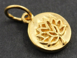 24K Gold Vermeil Over Sterling Silver Lotus Cutout on a Raised Circle Charm-- VM/CH4/CR56 - Beadspoint