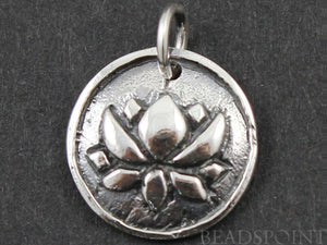 Sterling Silver Blooming Lotus on a Raised Circle Charm-- SS/CH4/CR55 - Beadspoint