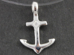Sterling Silver Anchor With White Sapphire Charm  -- SS/CH10/CR29 - Beadspoint