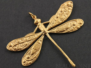 24K Gold Vermeil Over Sterling Silver Large Dragon Fly Charm -- VM/CH6/CR13 - Beadspoint