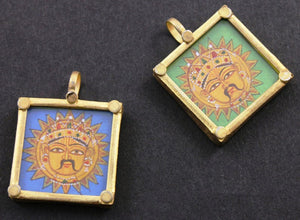 Gold Vermeil Over Sterling Silver Hand Painted Surya Charm -- VMTPCH001-SR - Beadspoint