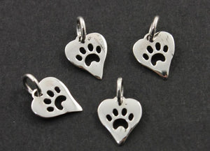 Sterling Silver Tiny Heart Paw Charm -- SS/CH7/CR41 - Beadspoint