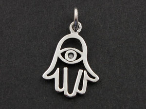 Sterling Silver Hamsa Charm with Evil Eye -- SS/CH2/CR48 - Beadspoint