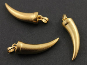 24K Gold Vermeil Over Sterling Silver Long Shark Tooth Charm  -- VM/CH6/CR37 - Beadspoint
