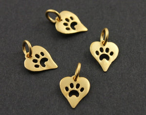 24K Gold Vermeil Over Sterling Silver Tiny Heart Charm With Paw Print-- VM/CH7/CR41 - Beadspoint