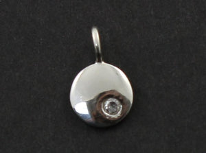Sterling Silver Round Disc Tag With White Sapphire Charm -- SS/CH11/CR9 - Beadspoint