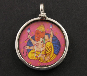 Sterling Silver Hand Painted Ganesha Charm -- TCH-17 - Beadspoint