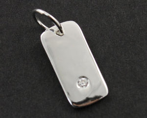Sterling Silver Rectangular Tag With White Sapphire Charm -- SS/CH8/CR27 - Beadspoint